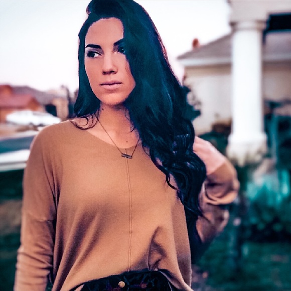 The Softest Rayon V-Neck Camel Knit Sweater - Picture 3 of 7